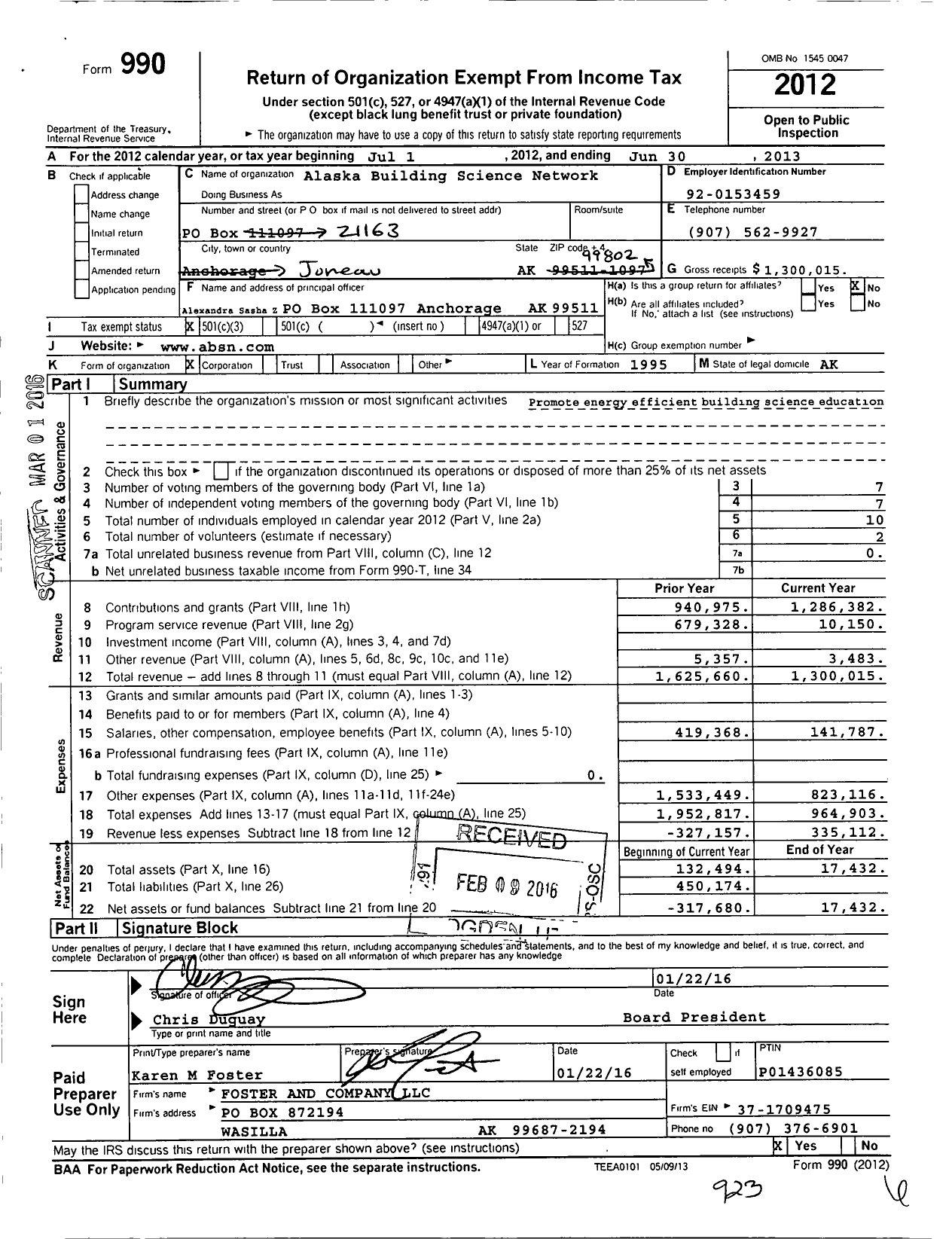 Image of first page of 2012 Form 990 for Alaska Building Science Network (ABSN)