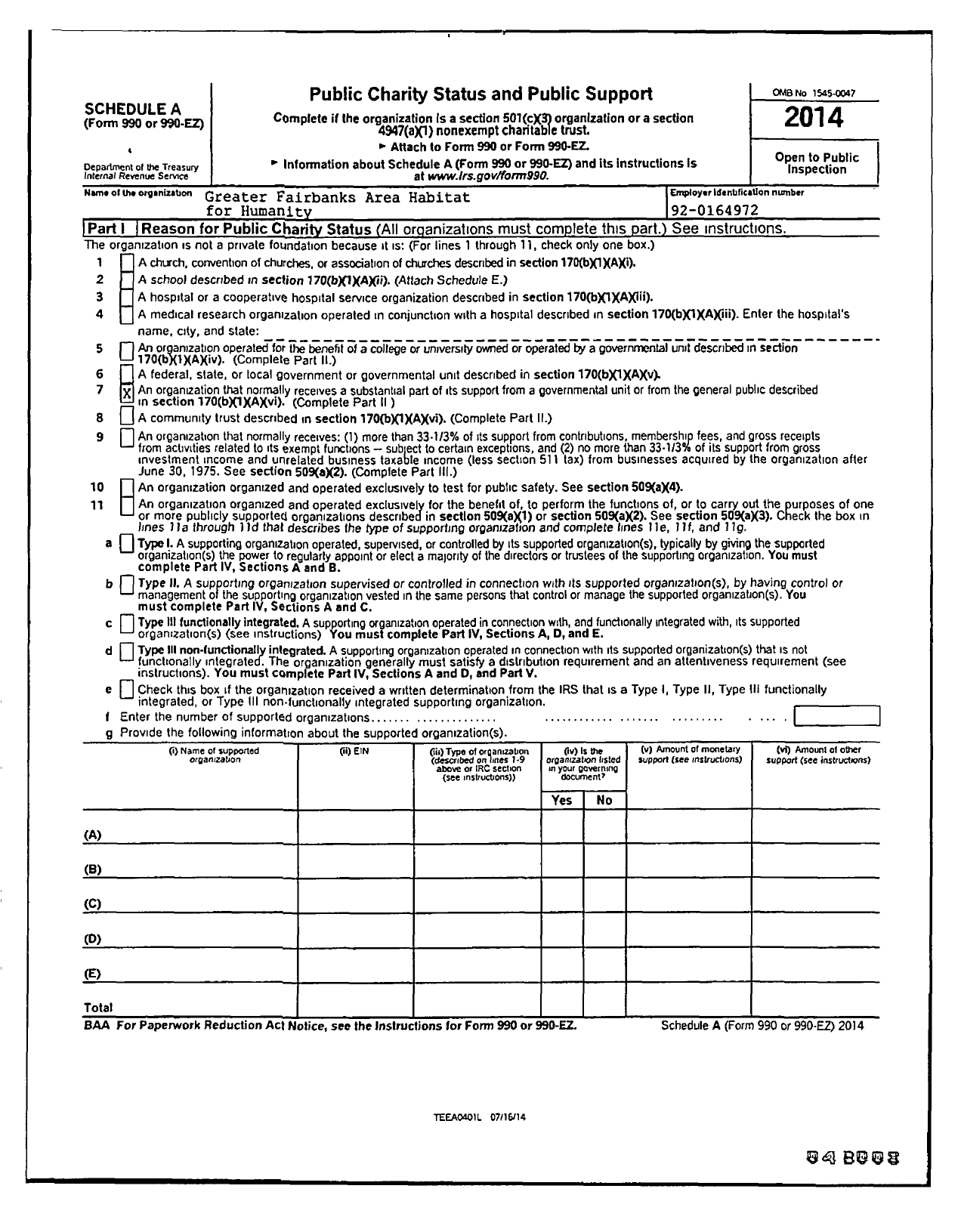 Image of first page of 2014 Form 990R for Greater Fairbanks Area Habitat for Humanity