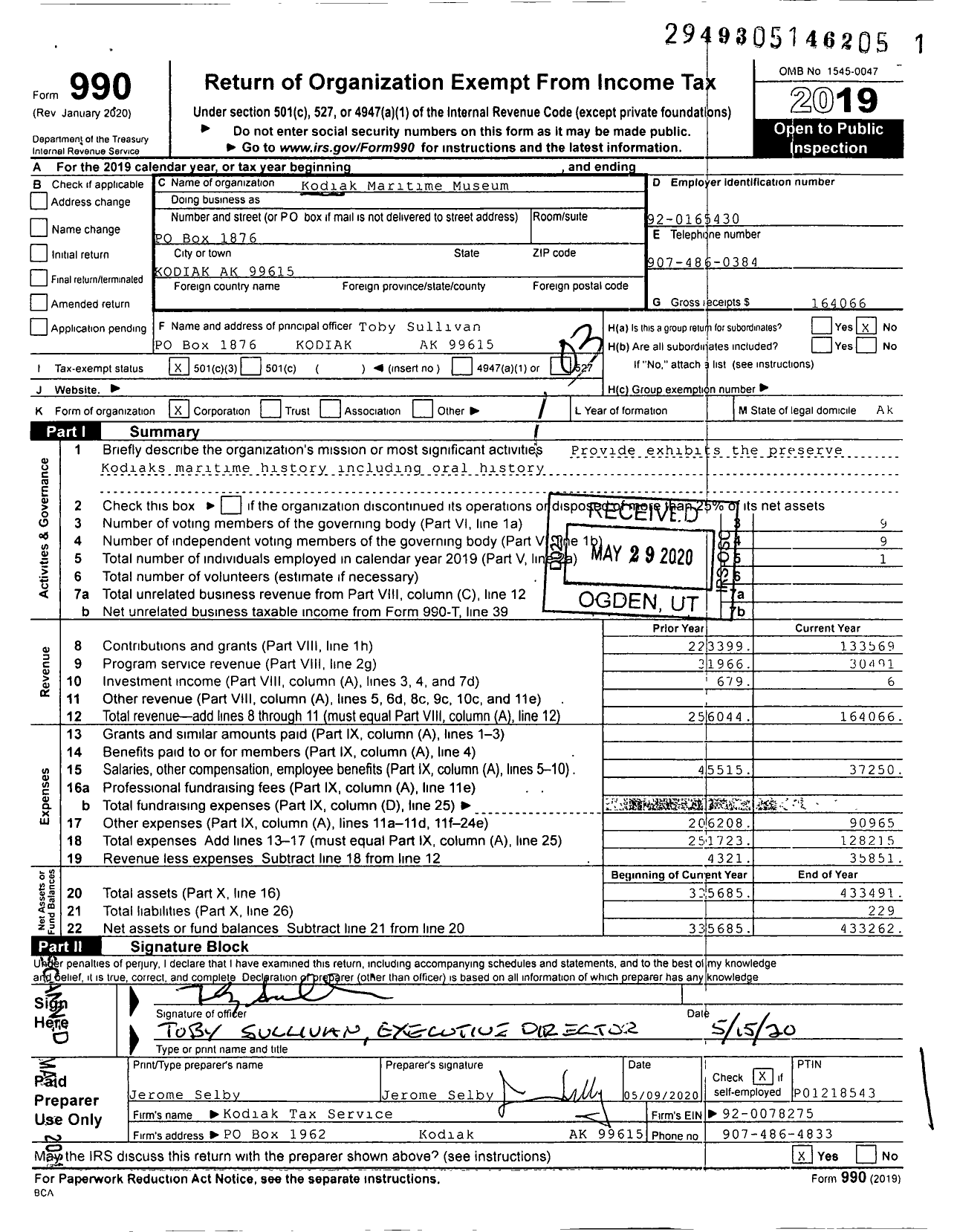 Image of first page of 2019 Form 990 for Kodiak Maritime Museum