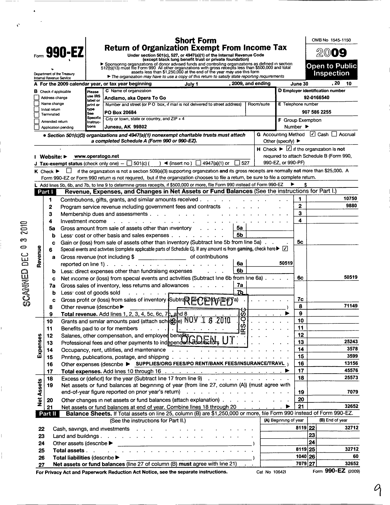 Image of first page of 2009 Form 990EO for Orpheus Project
