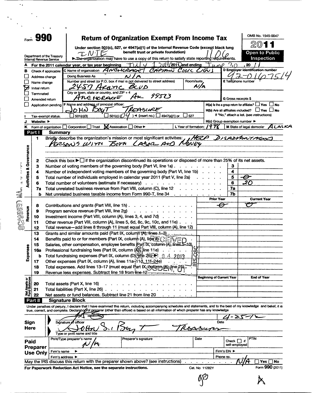 Image of first page of 2010 Form 990O for International Association of Lions Clubs