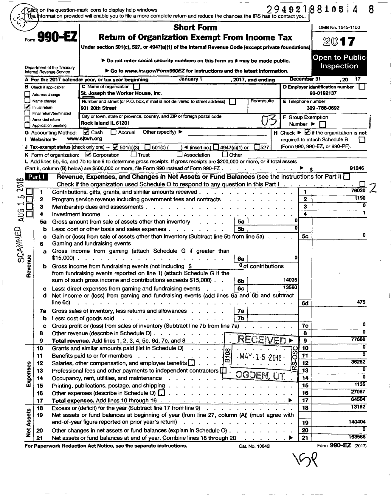 Image of first page of 2017 Form 990EZ for QC Haven of Hope