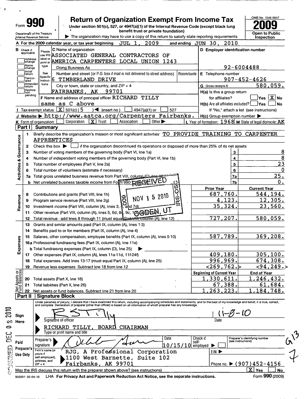 Image of first page of 2009 Form 990O for Associated General Contractors of American Carpenters Local Union 1243