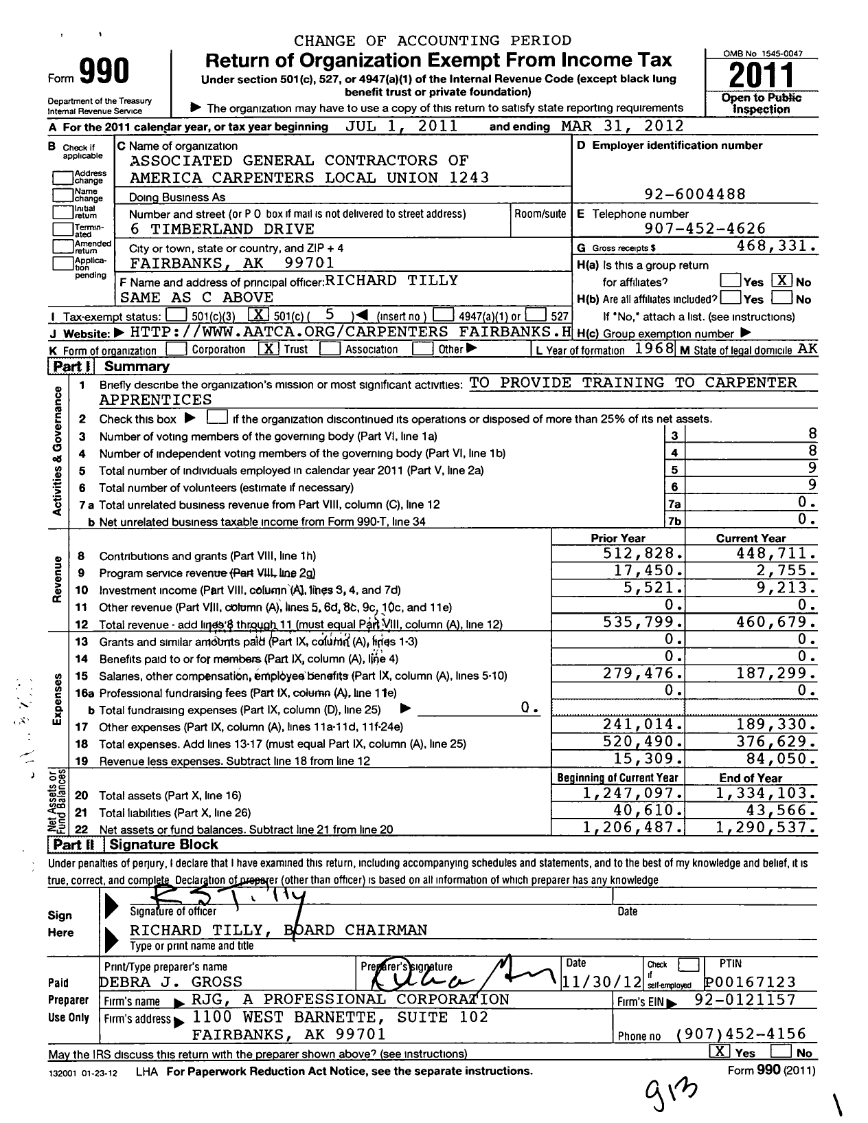 Image of first page of 2011 Form 990O for Associated General Contractors of American Carpenters Local Union 1243