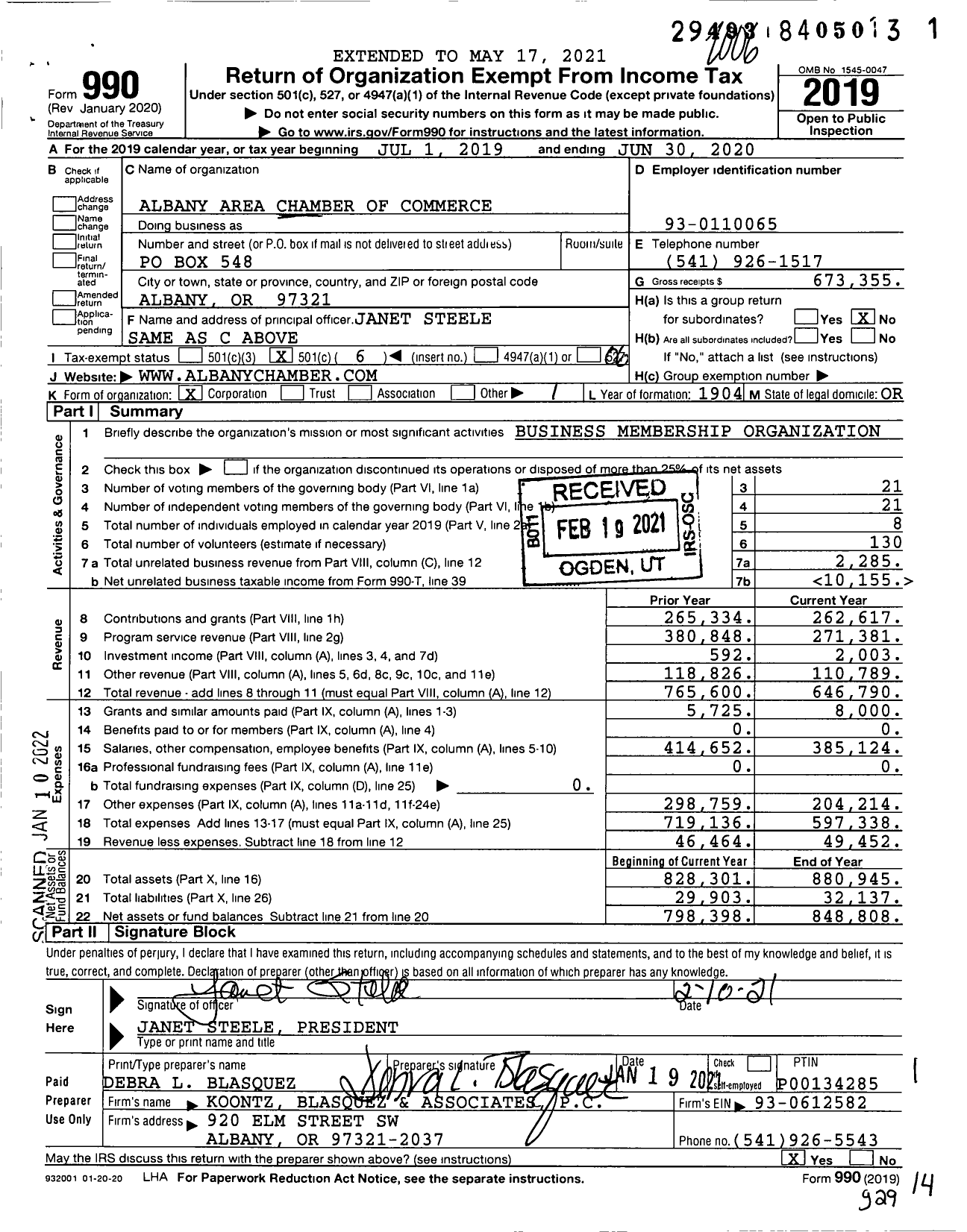 Image of first page of 2019 Form 990O for Albany Area Chamber of Commerce