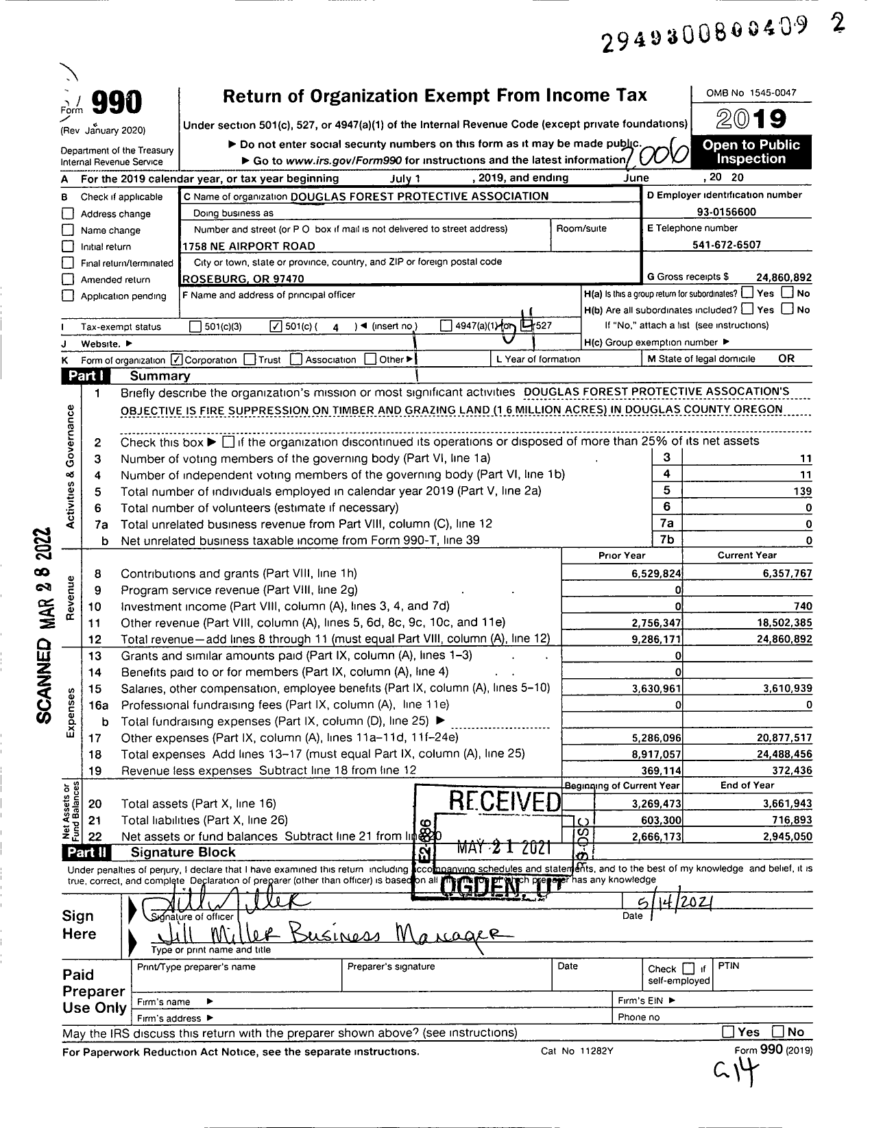 Image of first page of 2019 Form 990O for Douglas Forest Protective Association