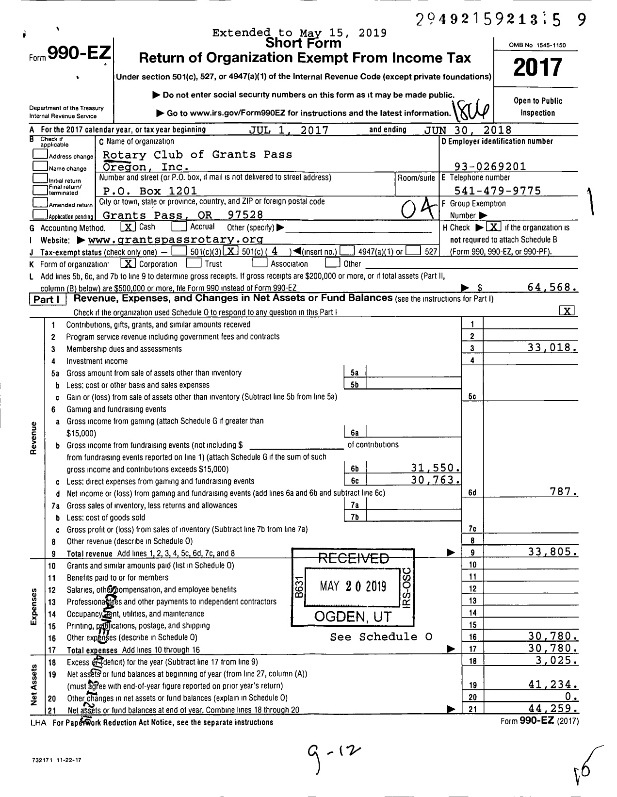 Image of first page of 2017 Form 990EO for Rotary International - Club of Grants Pass Oregon