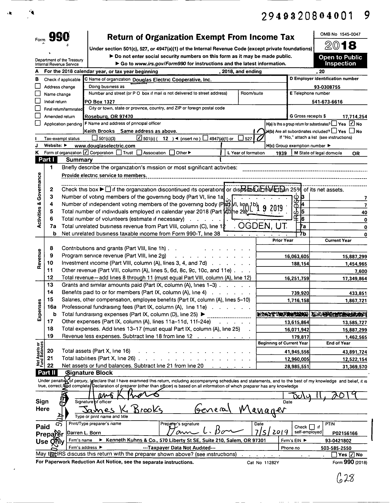 Image of first page of 2018 Form 990O for Douglas Electric Cooperative