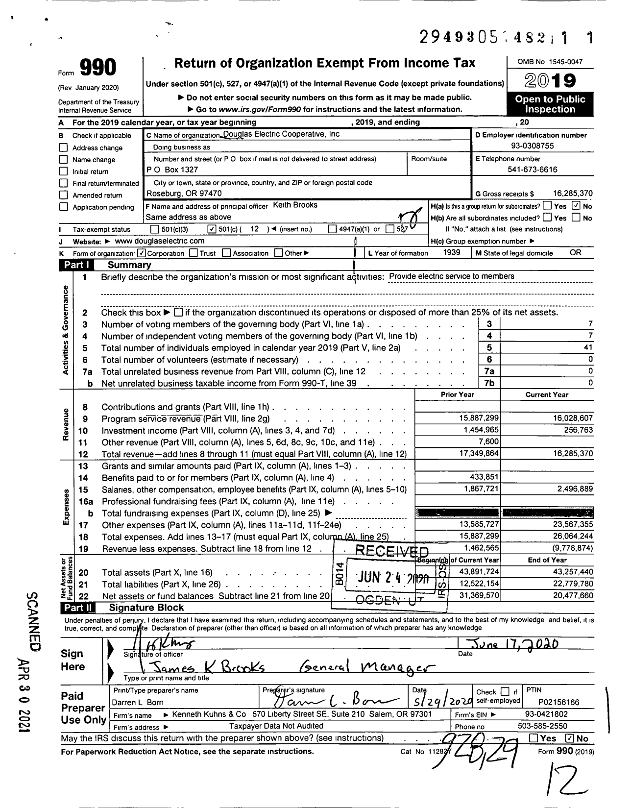 Image of first page of 2019 Form 990O for Douglas Electric Cooperative