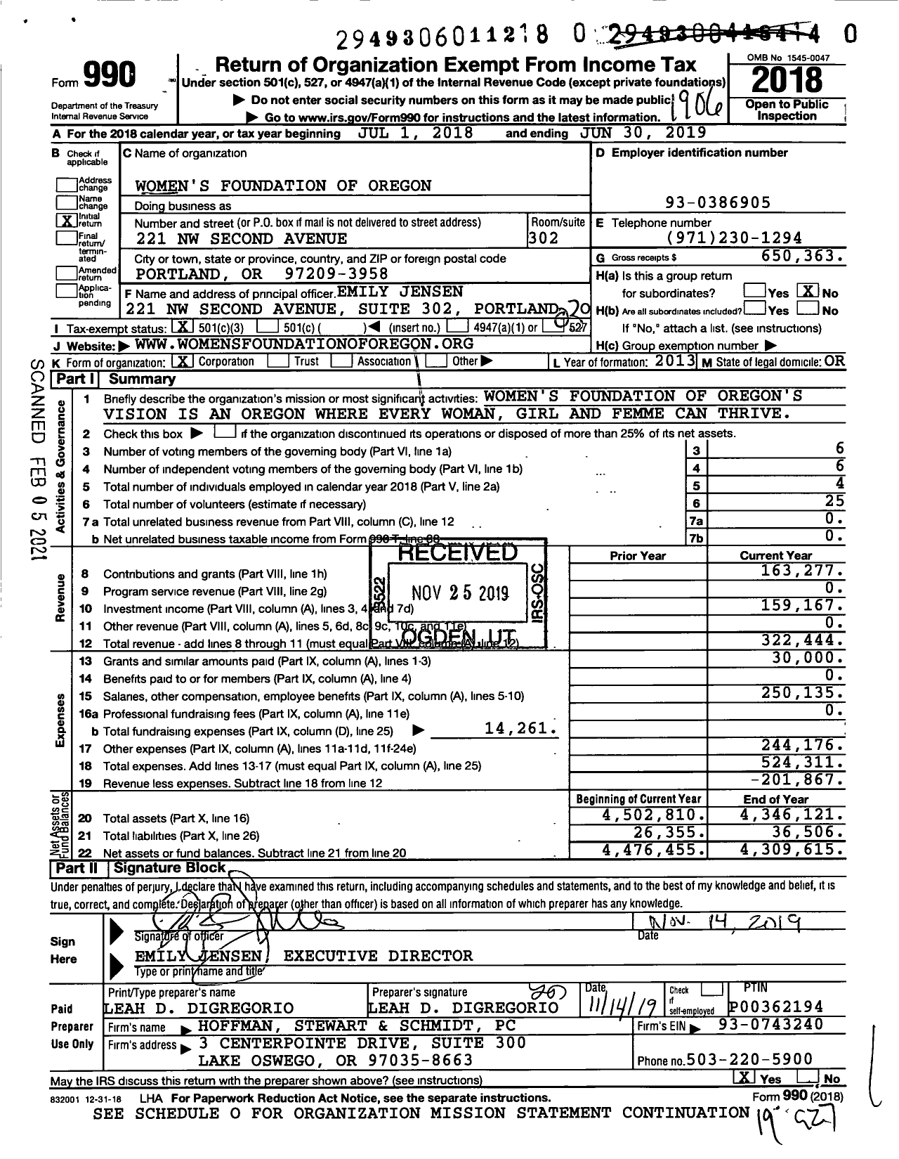 Image of first page of 2018 Form 990 for Women's Foundation of Oregon