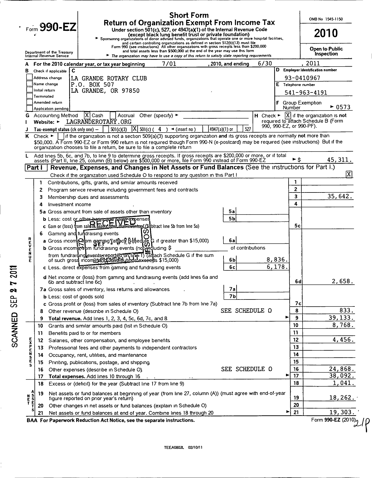 Image of first page of 2010 Form 990EO for Rotary International - La Grande