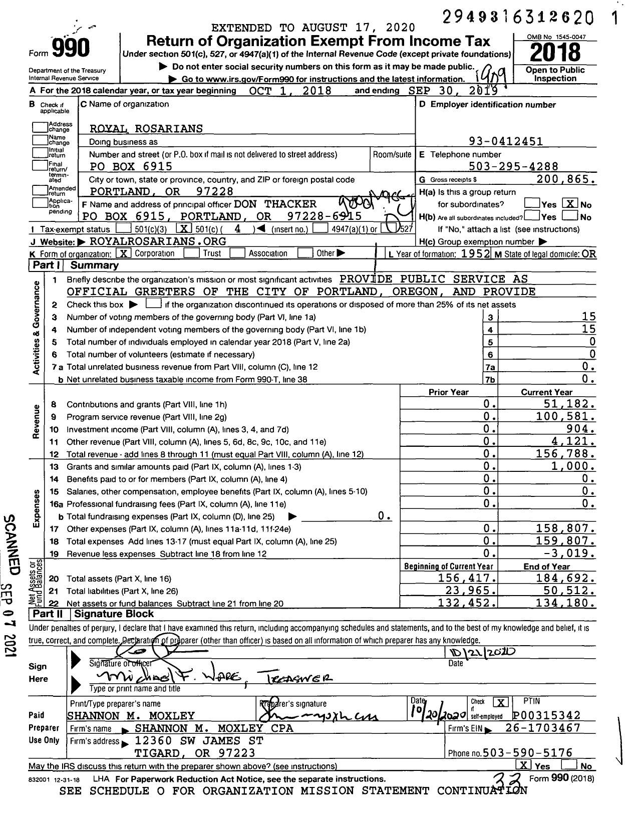 Image of first page of 2018 Form 990O for Royal Rosarians