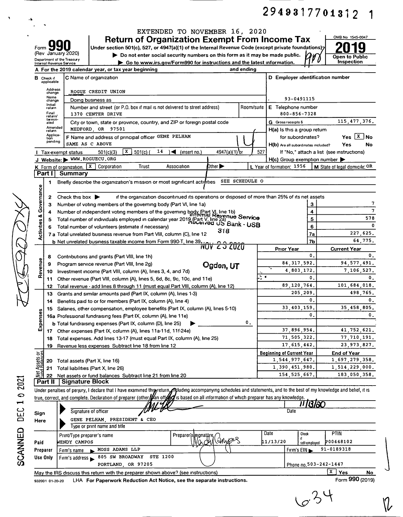 Image of first page of 2019 Form 990O for Rogue Credit Union