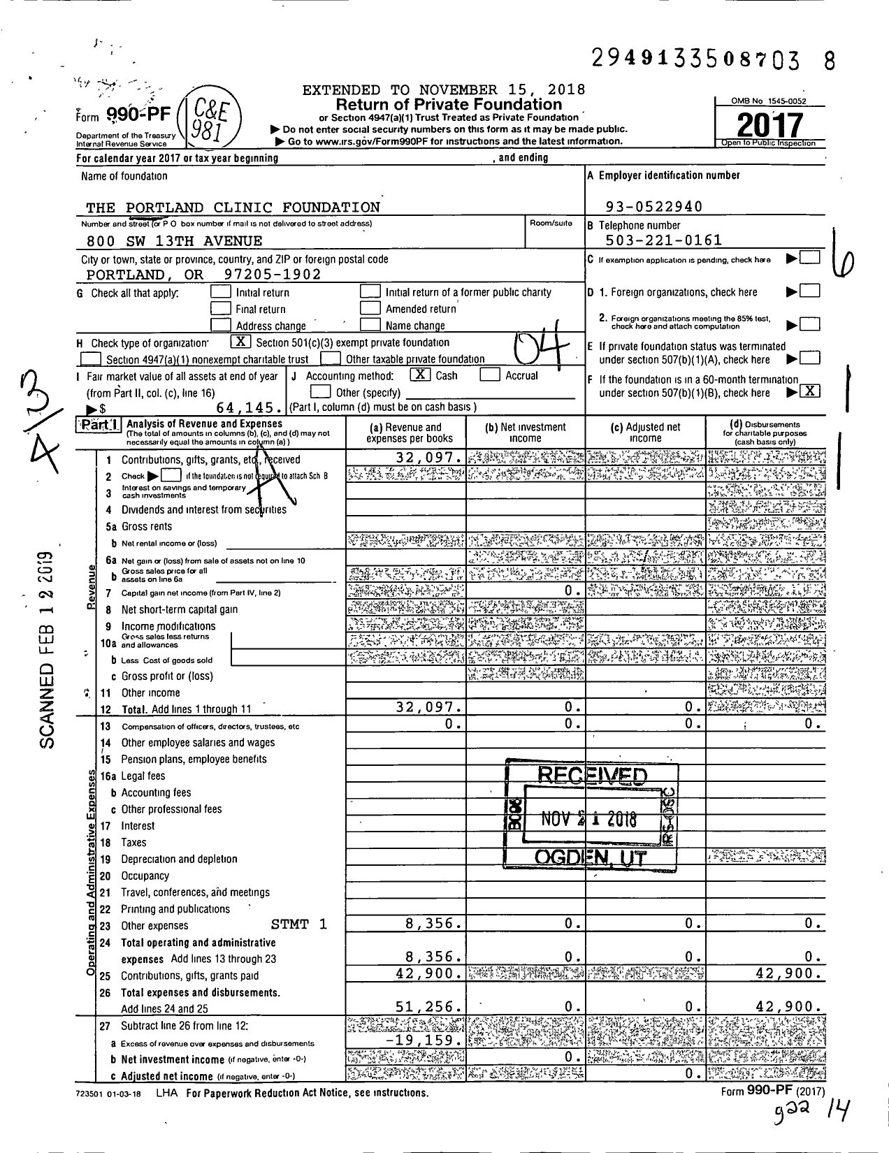 Image of first page of 2017 Form 990PF for The Portland Clinic Foundation