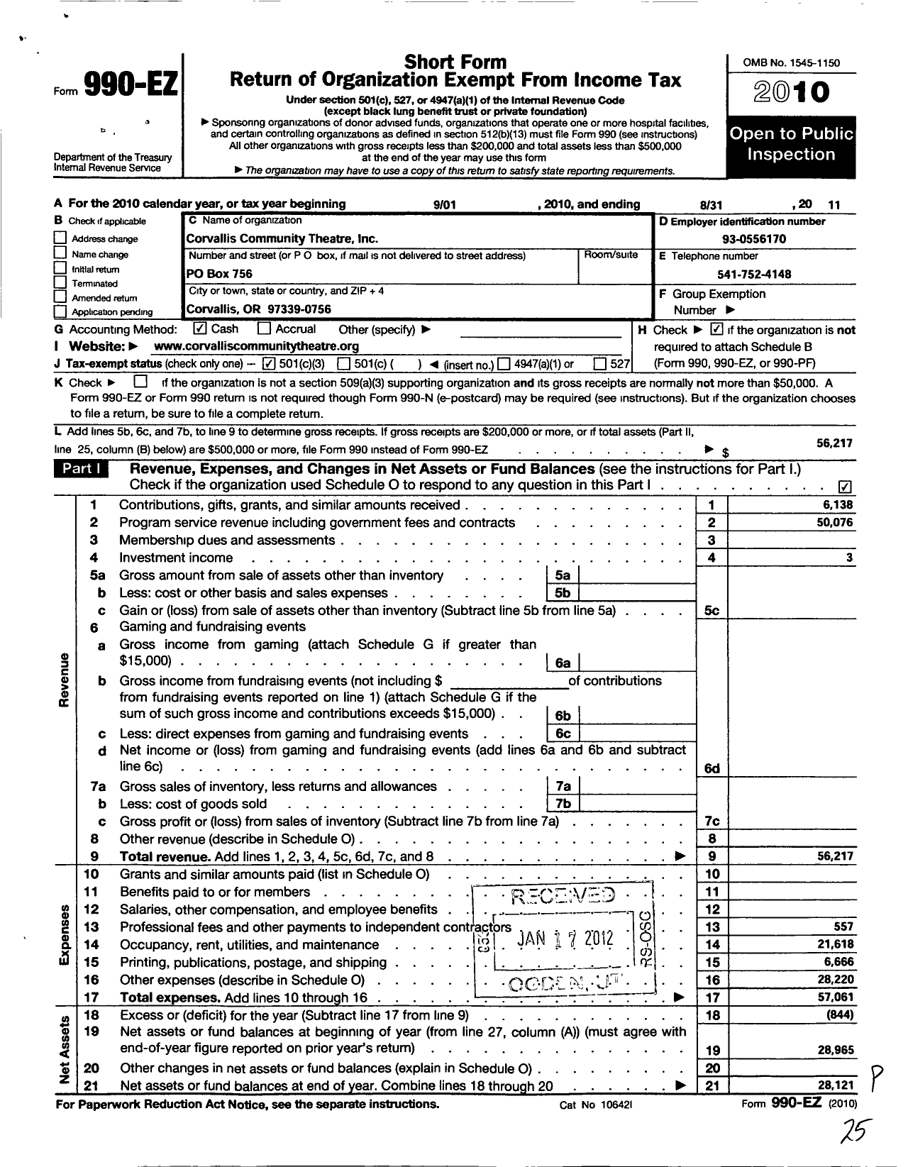 Image of first page of 2010 Form 990EZ for Majestic Community Theatre