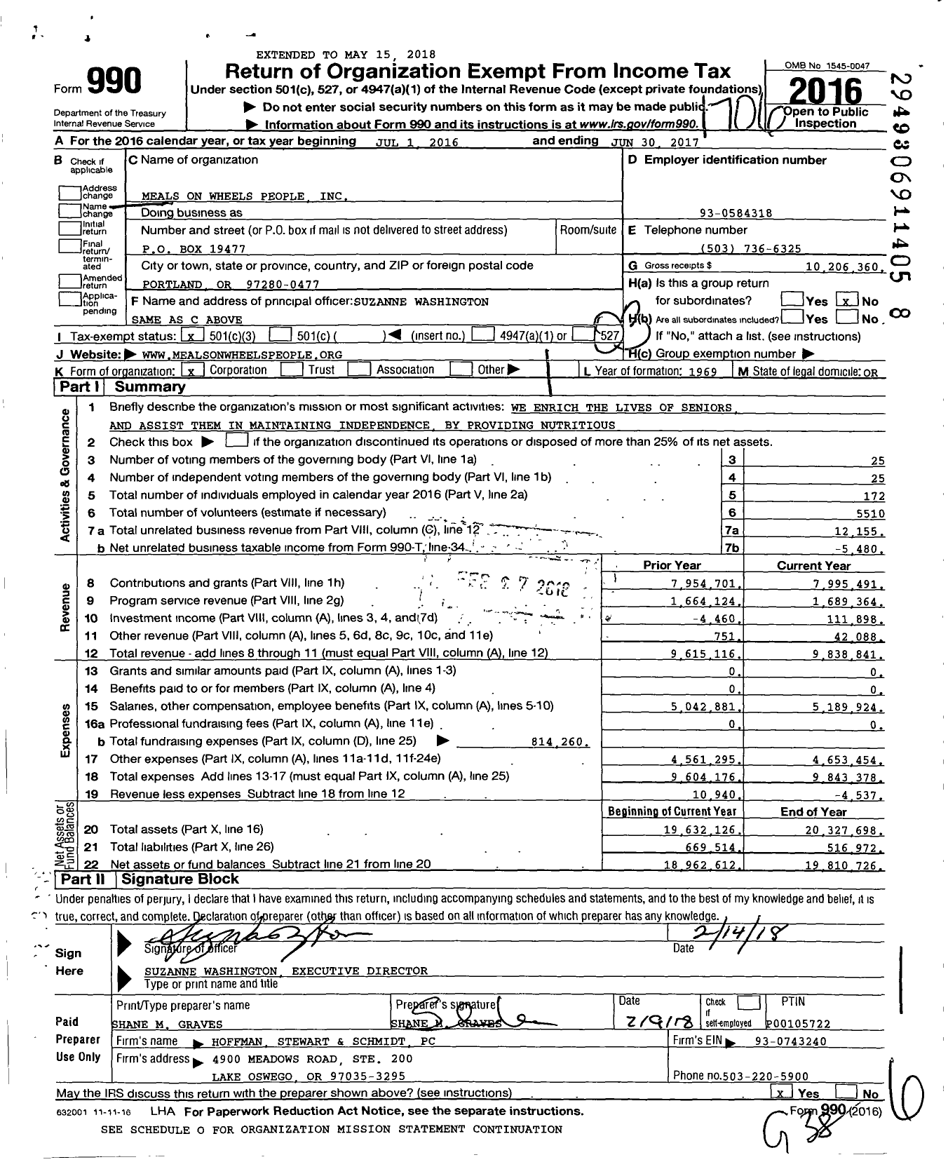 Image of first page of 2016 Form 990 for Meals on Wheels People
