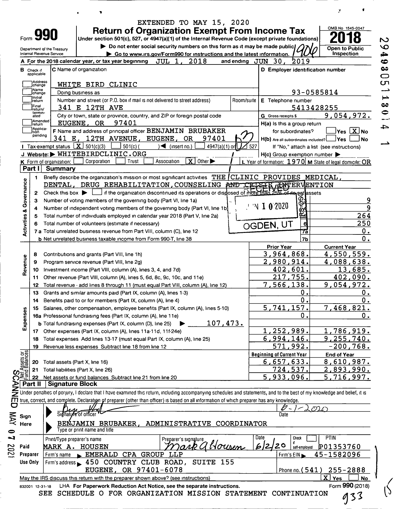 Image of first page of 2018 Form 990 for White Bird Clinic