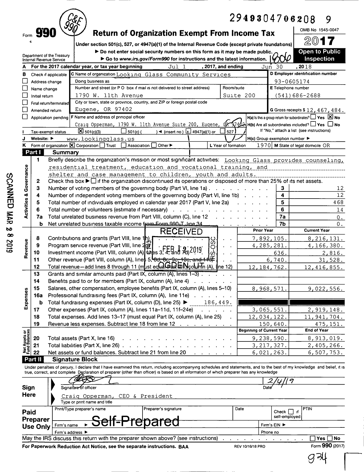 Image of first page of 2017 Form 990 for Looking Glass Community Services