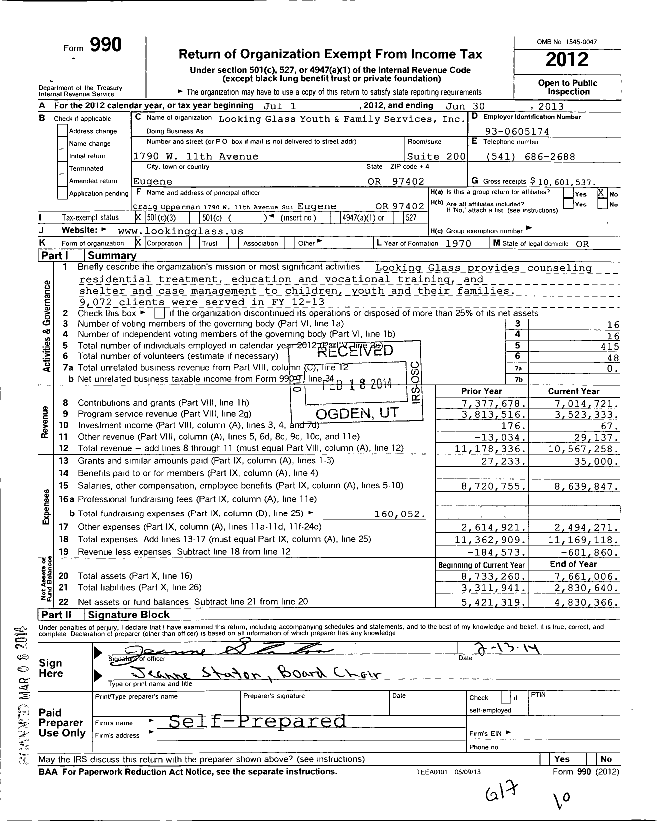 Image of first page of 2012 Form 990 for Looking Glass Community Services