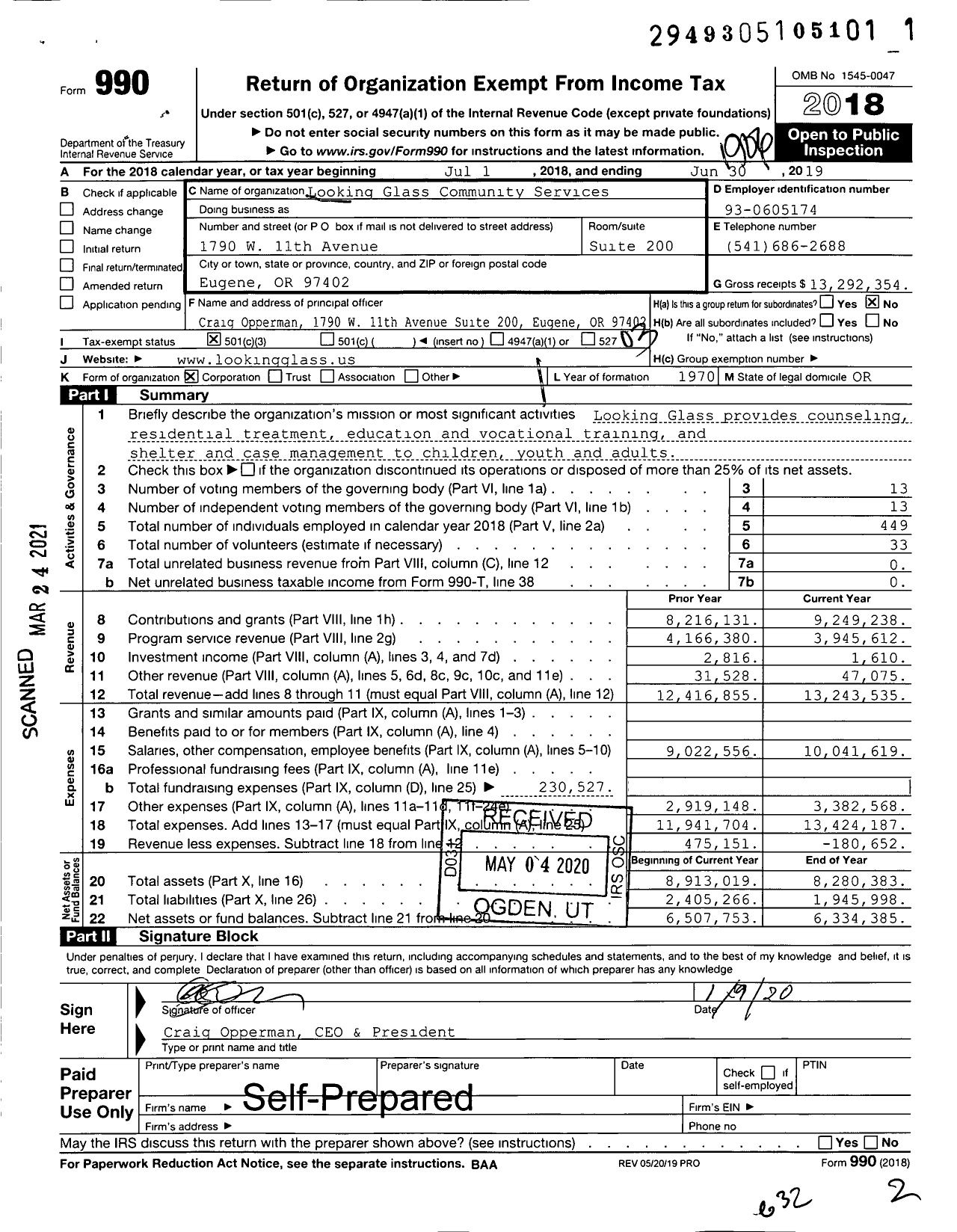 Image of first page of 2018 Form 990 for Looking Glass Community Services