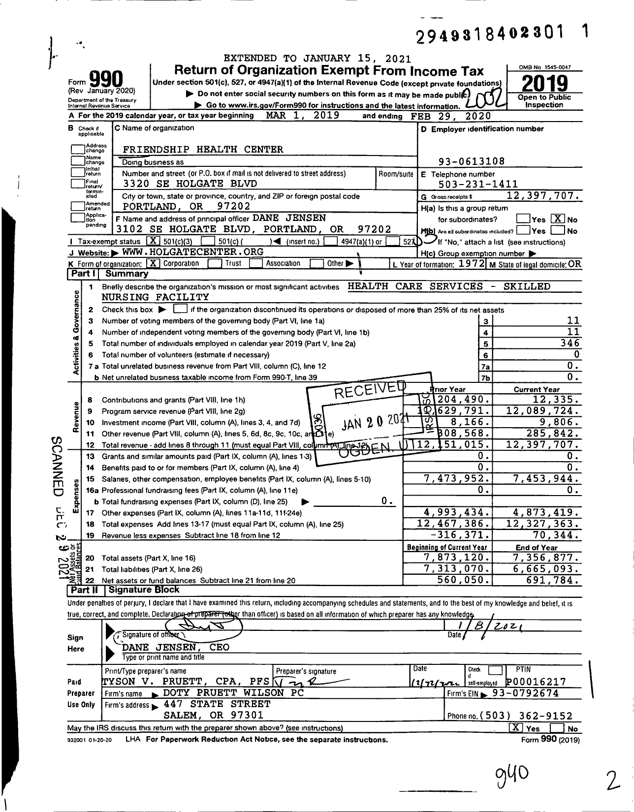 Image of first page of 2019 Form 990 for Friendship Health Center