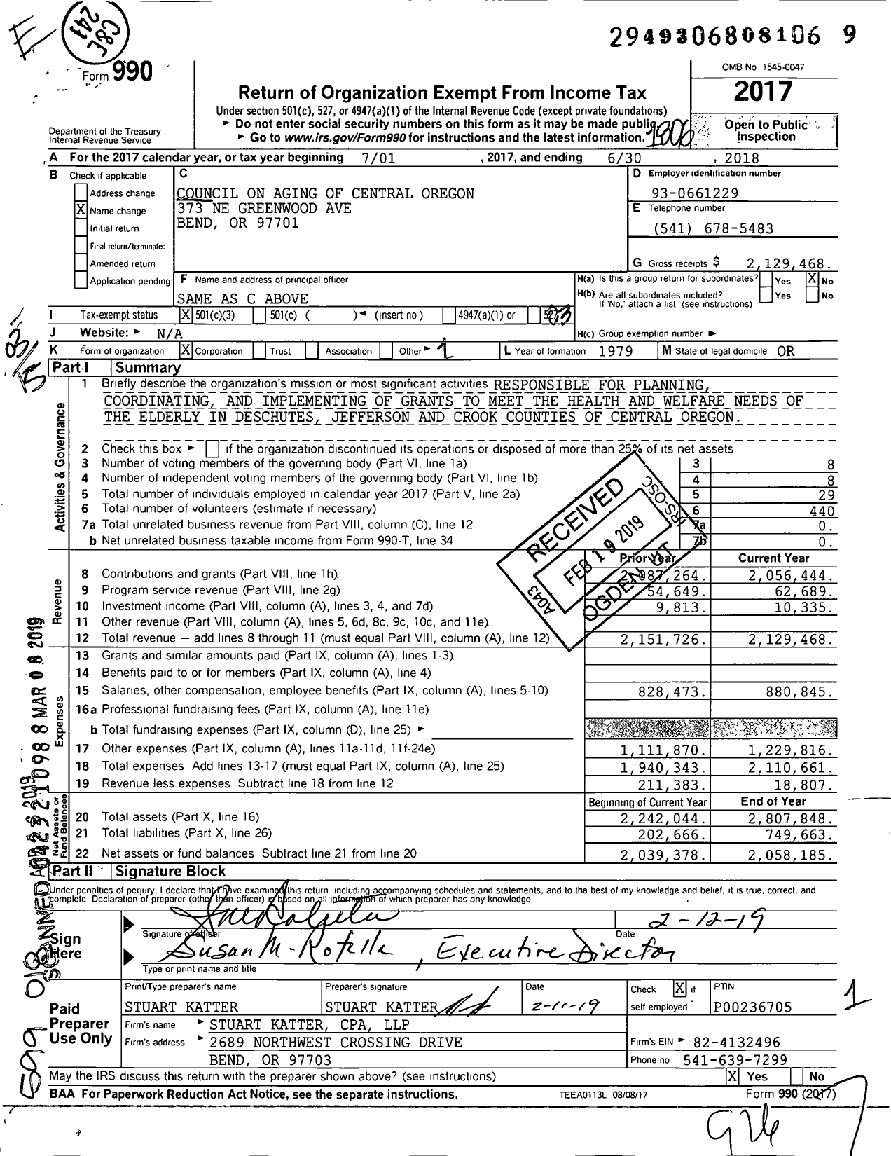 Image of first page of 2017 Form 990 for Council on Aging of Central Oregon (CoA)