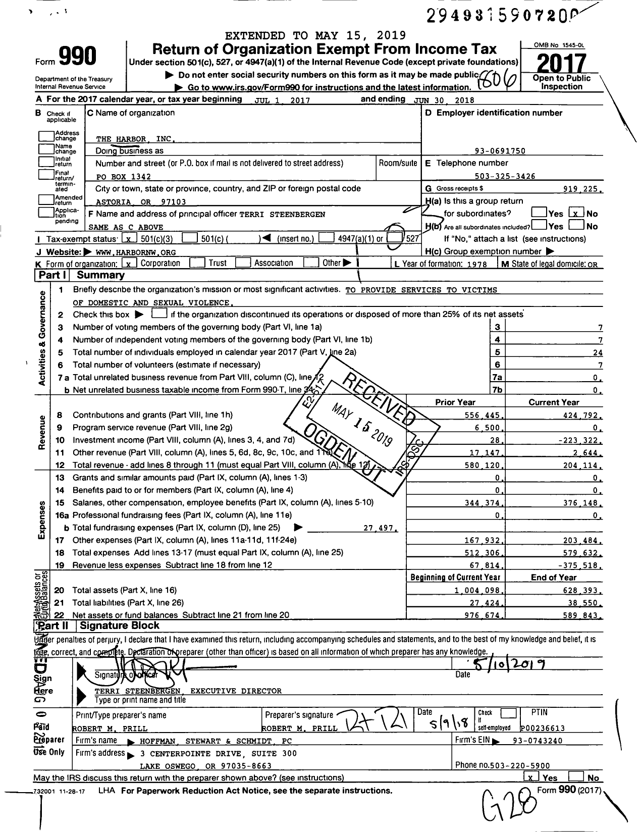 Image of first page of 2017 Form 990 for The Harbor
