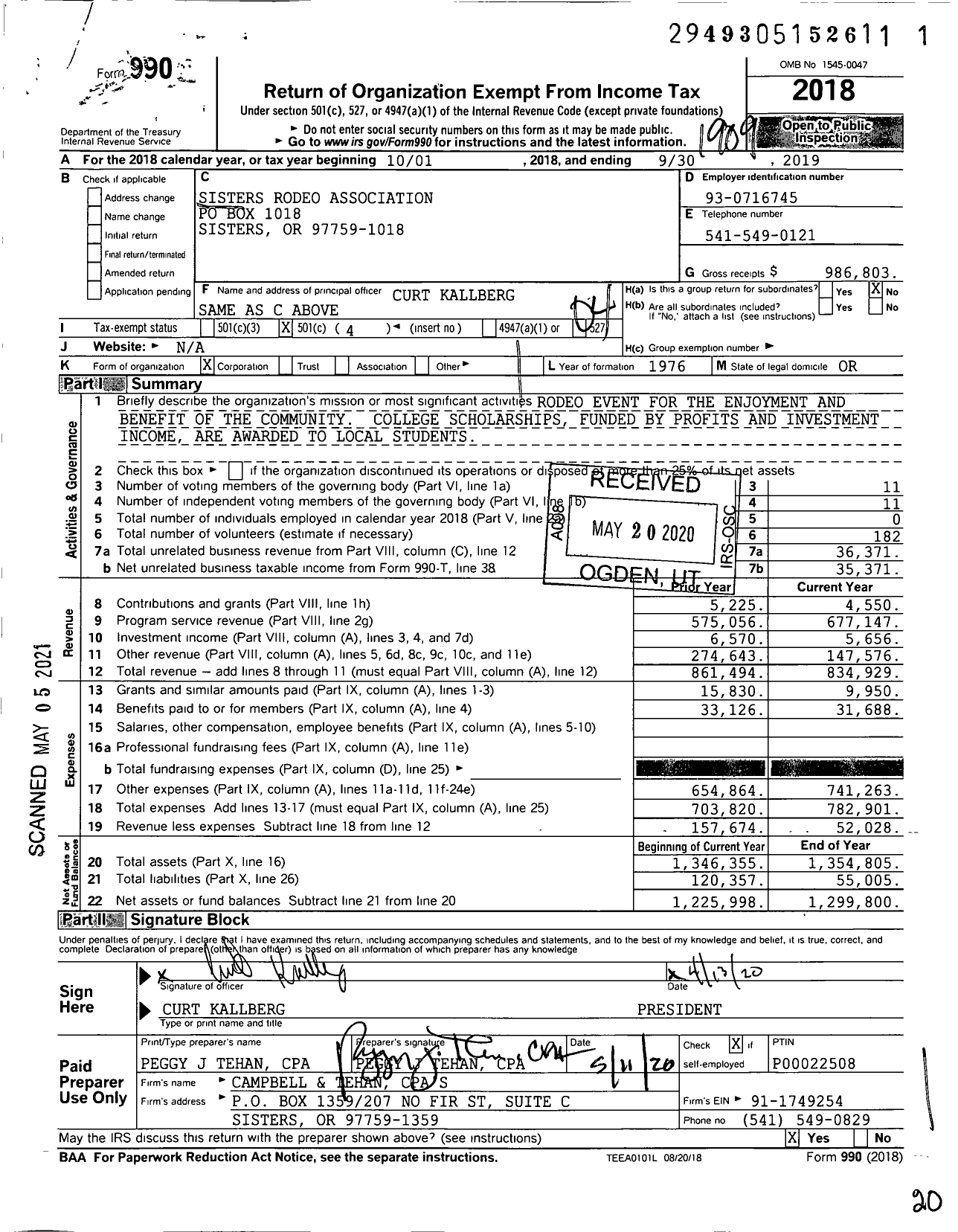 Image of first page of 2018 Form 990O for Sisters Rodeo Association