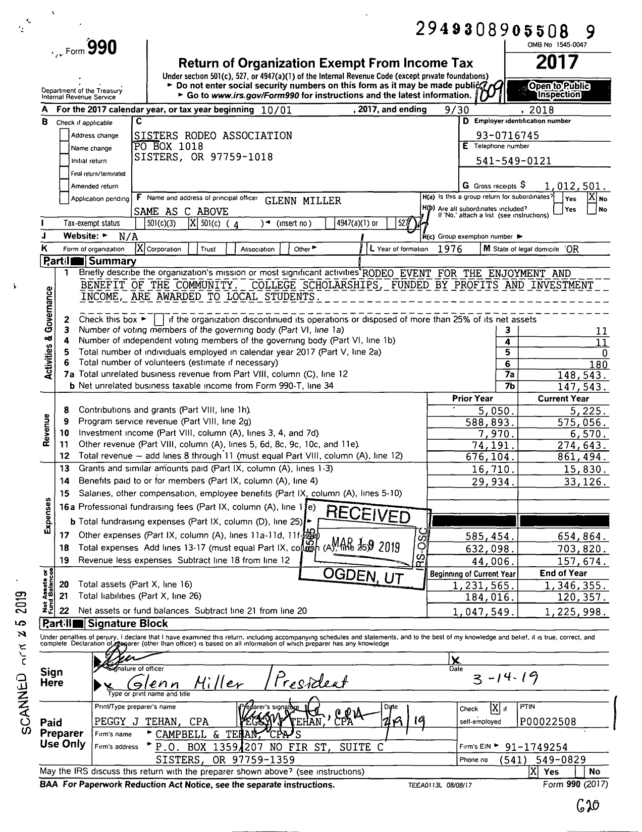 Image of first page of 2017 Form 990O for Sisters Rodeo Association