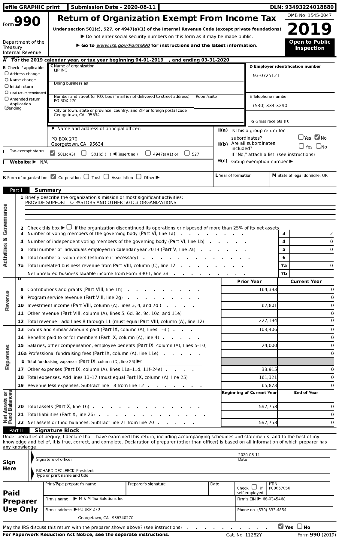 Image of first page of 2019 Form 990 for LJP (East Fair Terrace)