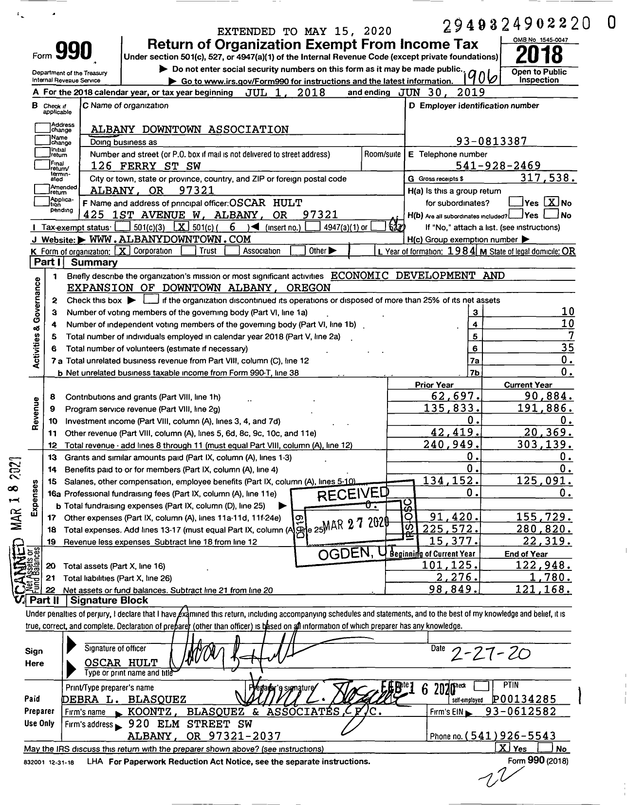 Image of first page of 2018 Form 990O for Albany Downtown Association