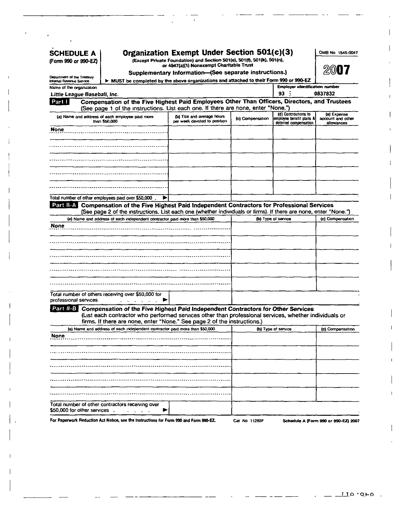 Image of first page of 2007 Form 990ER for Little League Baseball - 4370324 Wallowa Valley LL