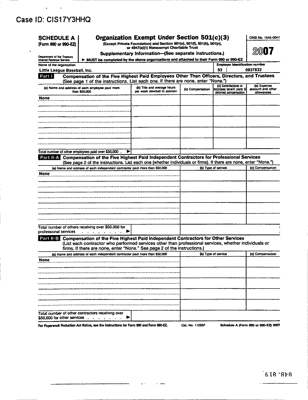 Image of first page of 2007 Form 990ER for Little League Baseball - 4370324 Wallowa Valley LL