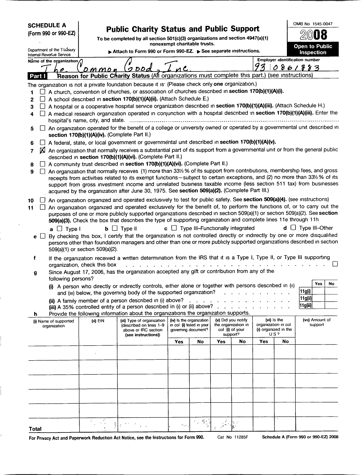 Image of first page of 2008 Form 990ER for The Common Good
