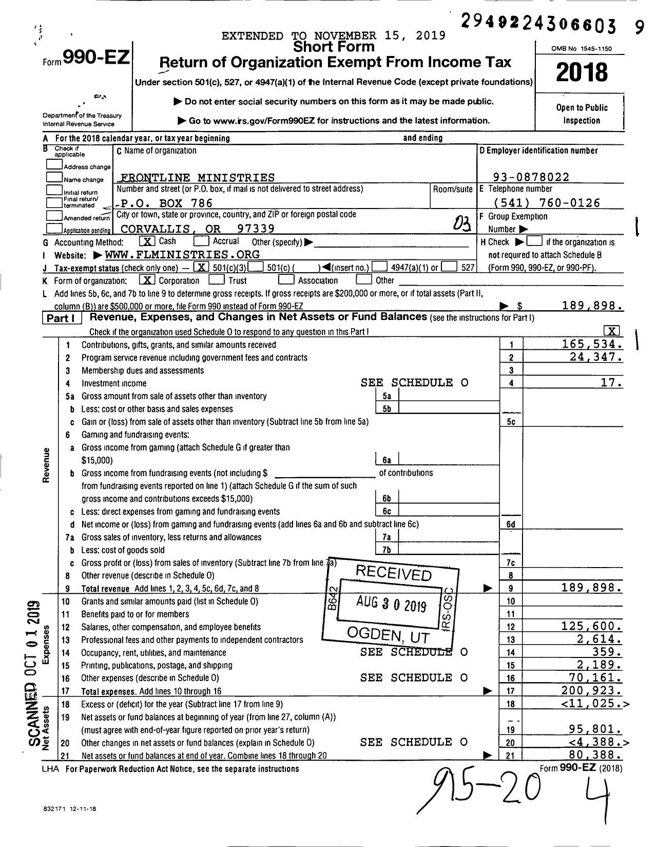 Image of first page of 2018 Form 990EZ for City Advance