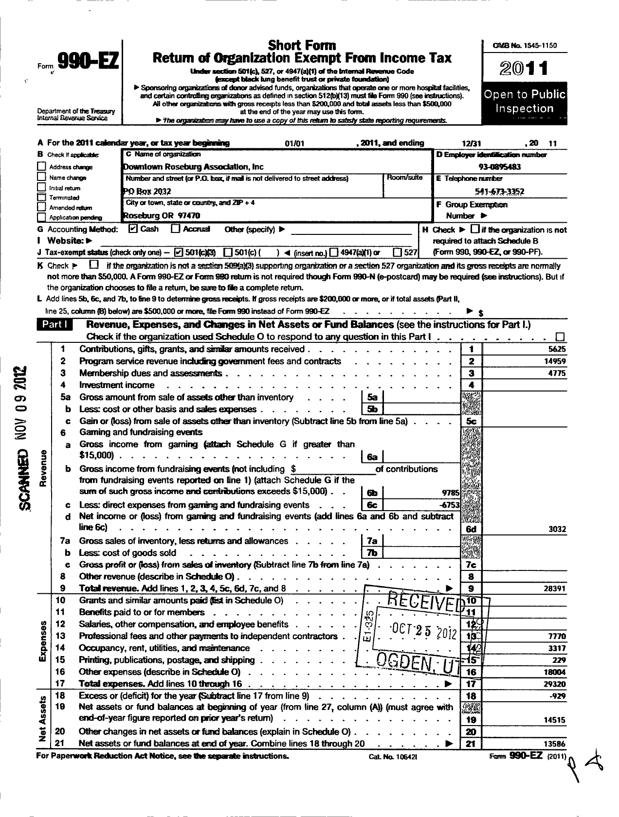 Image of first page of 2011 Form 990EZ for Downtown Roseburg Association