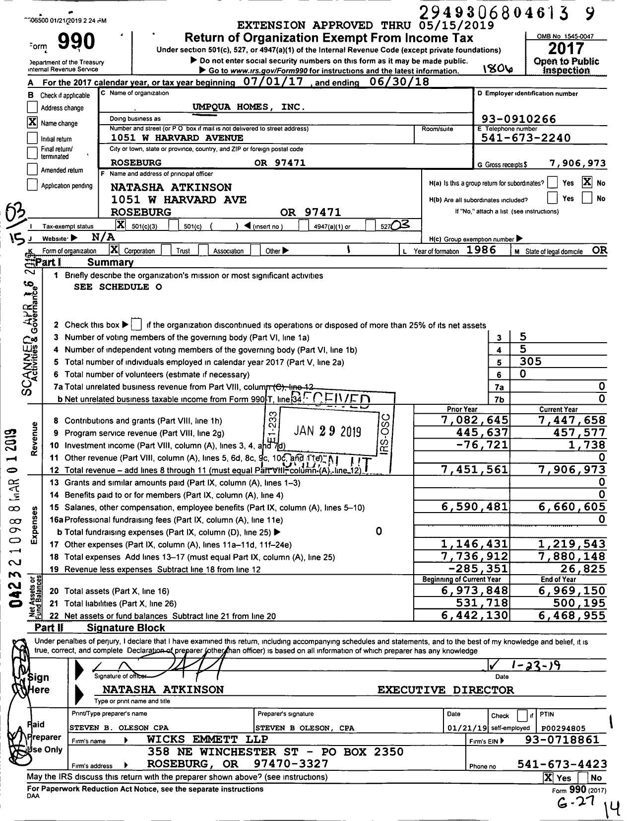 Image of first page of 2017 Form 990 for Umpqua Homes for the Handicapped