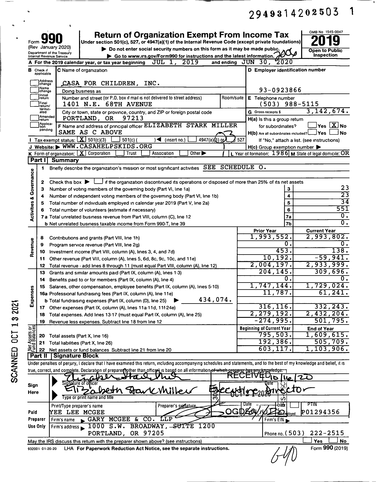 Image of first page of 2019 Form 990 for Casa for Children