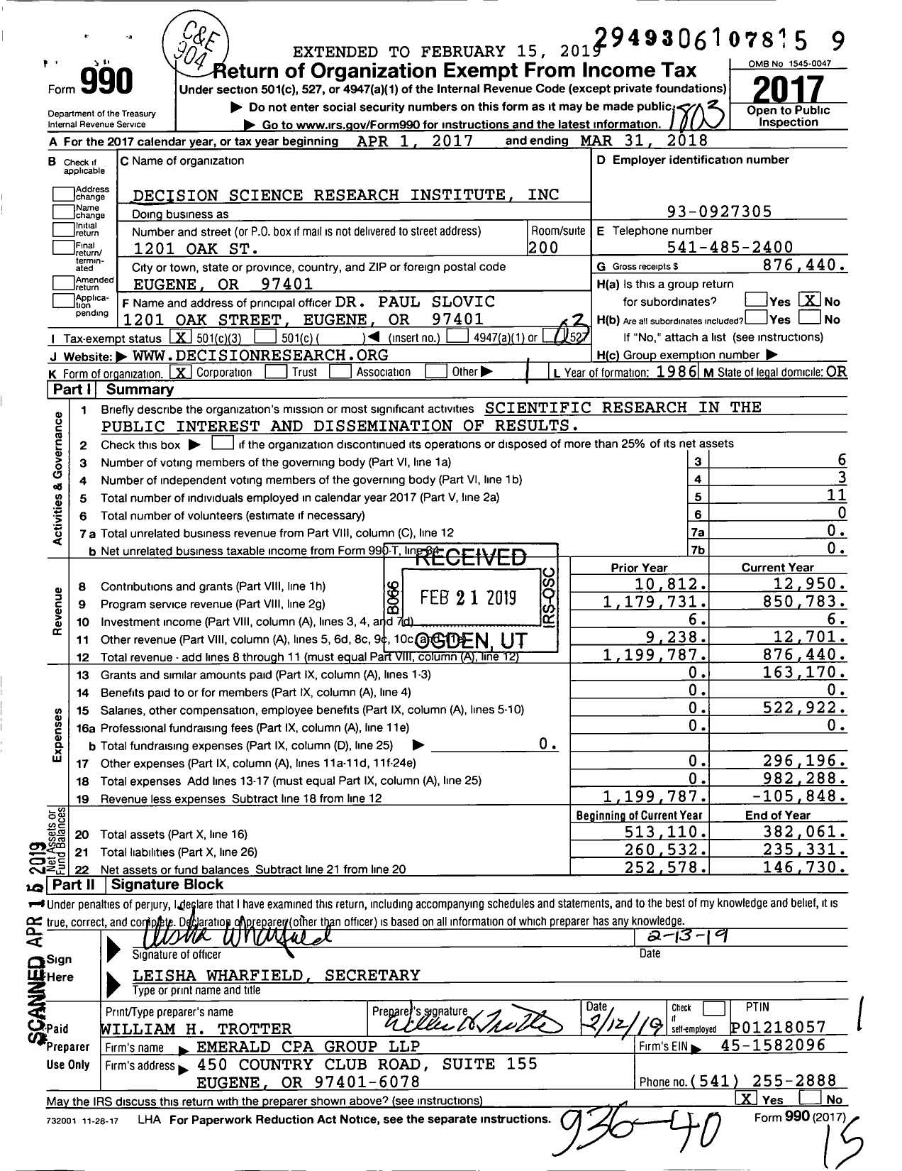 Image of first page of 2017 Form 990 for Decision Science Research Institute