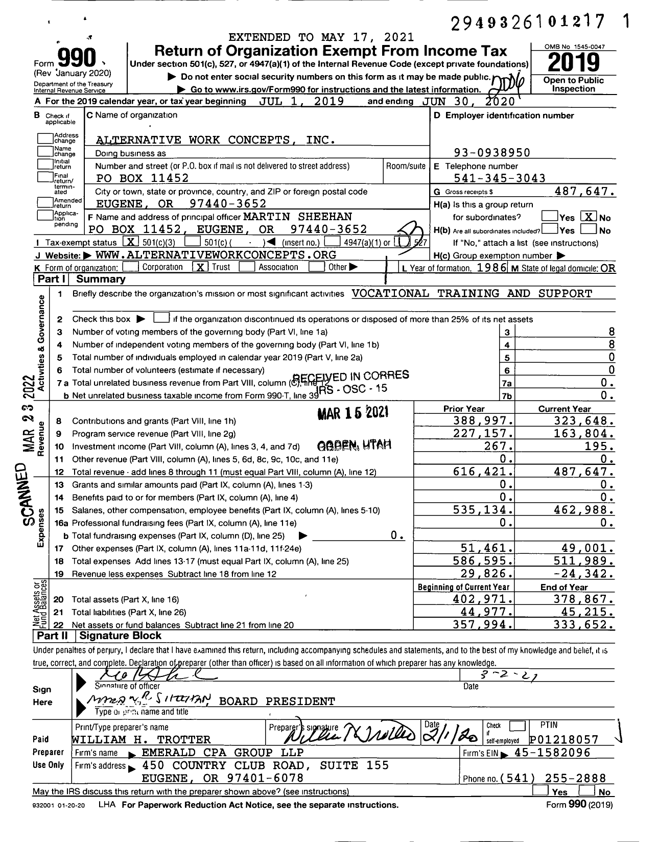 Image of first page of 2019 Form 990 for Alternative Work Concepts (AWC)