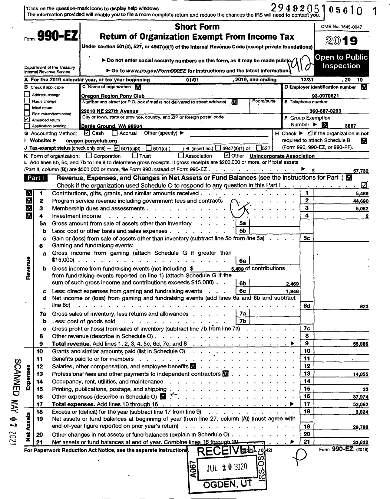 Image of first page of 2019 Form 990EZ for The United States Pony Clubs / Us Pony Club Oregon Region