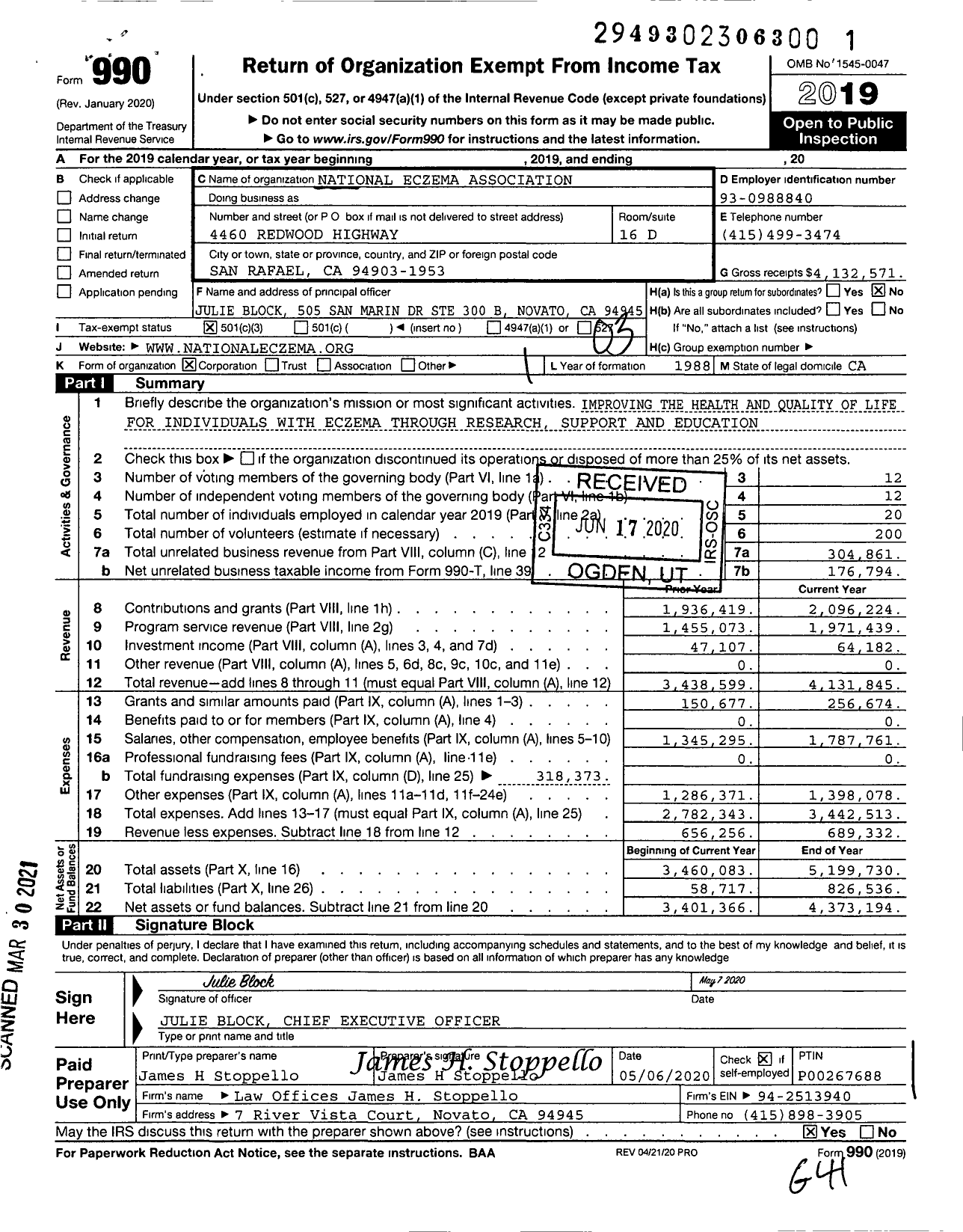 Image of first page of 2019 Form 990 for National Eczema Association