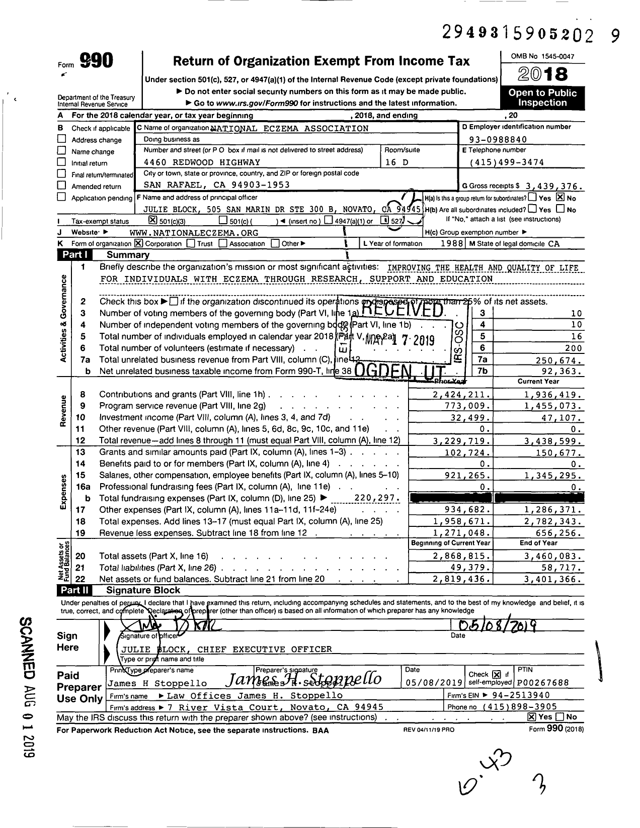 Image of first page of 2018 Form 990 for National Eczema Association