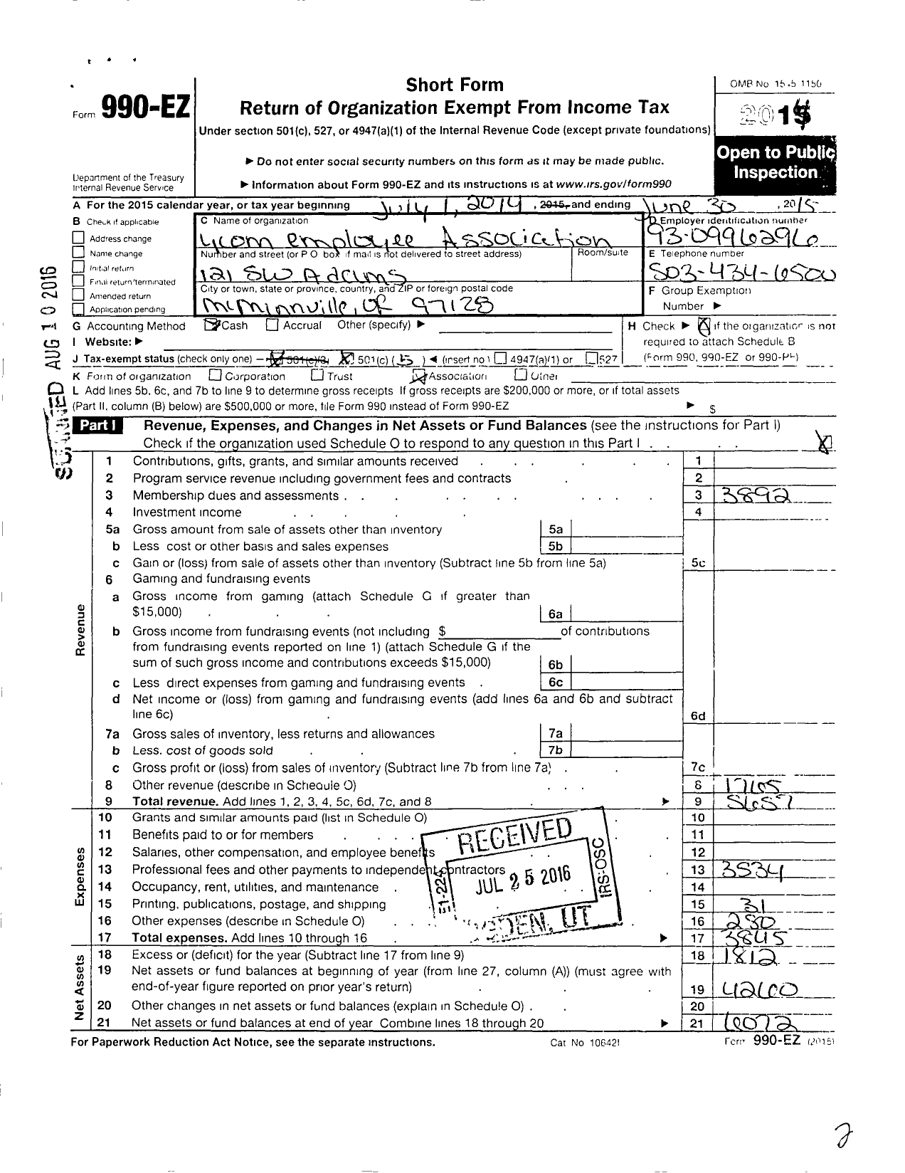 Image of first page of 2014 Form 990EO for Ycom Employee Association