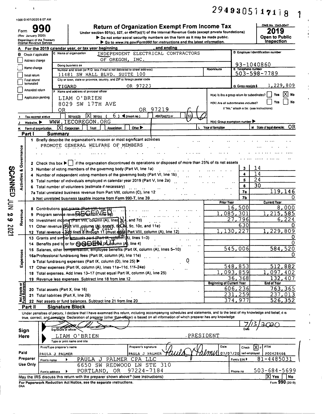 Image of first page of 2019 Form 990O for Independent Electrical Contractors of Oregon