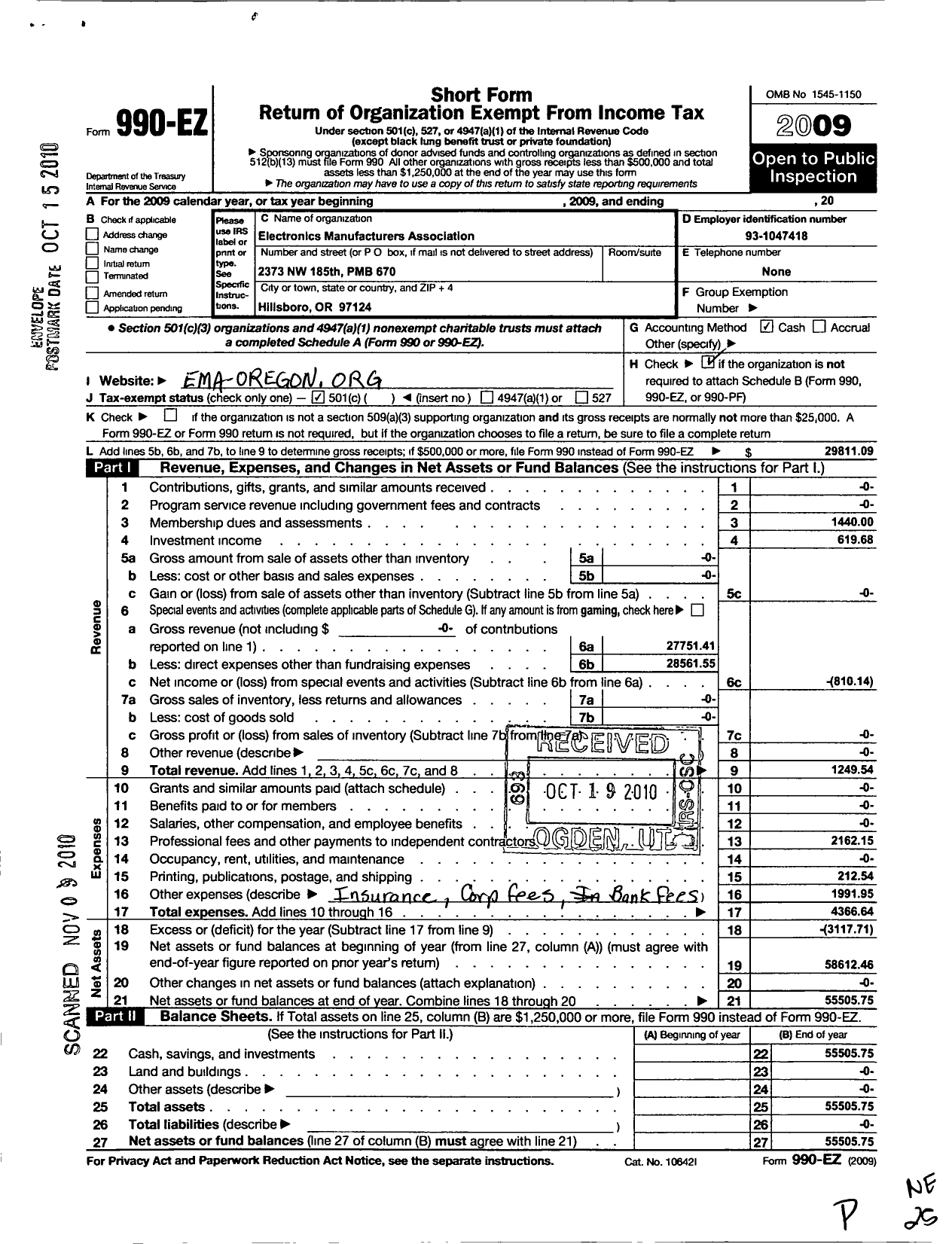 Image of first page of 2009 Form 990EO for Electronic Manufacturers Association