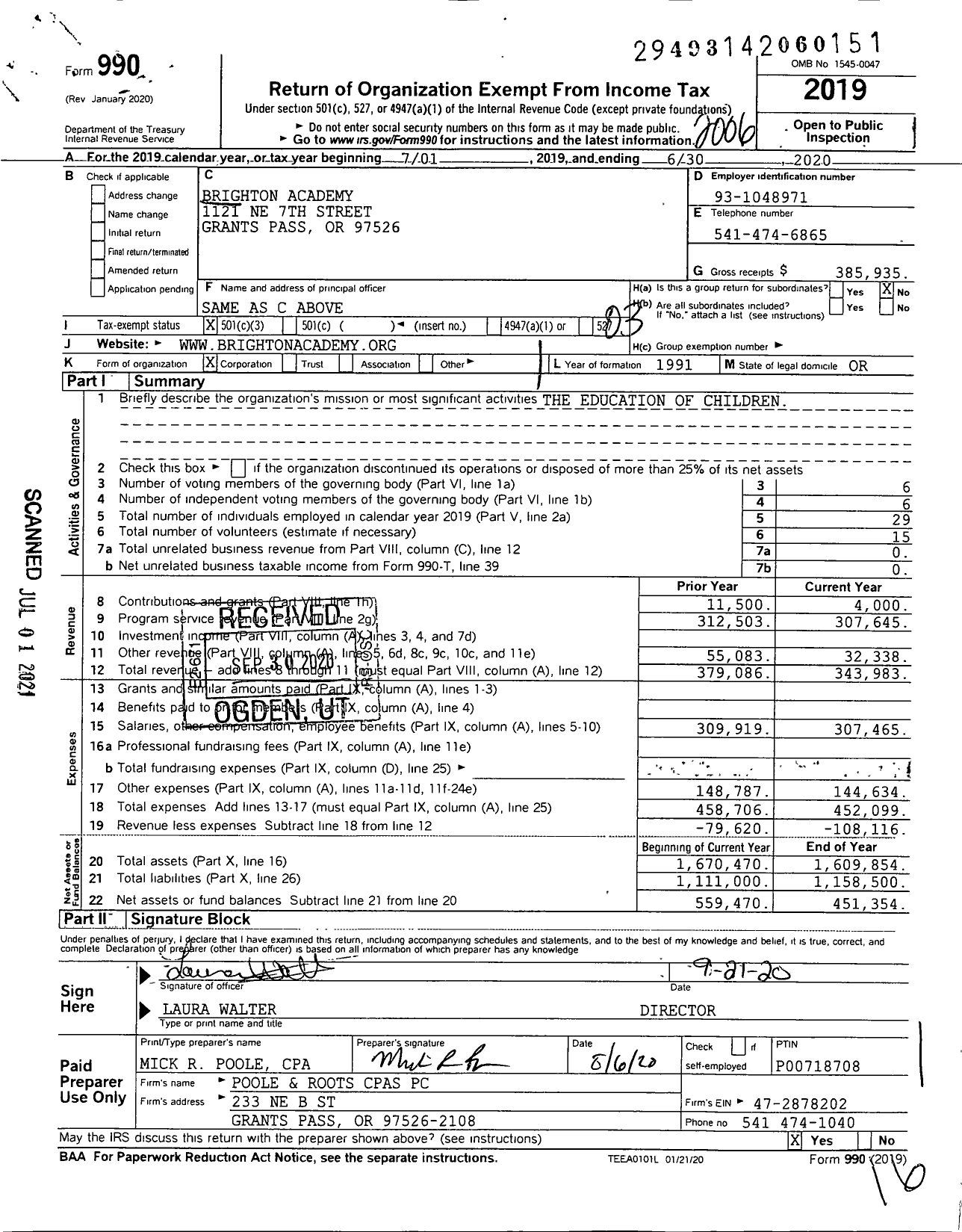 Image of first page of 2019 Form 990 for Brighton Academy