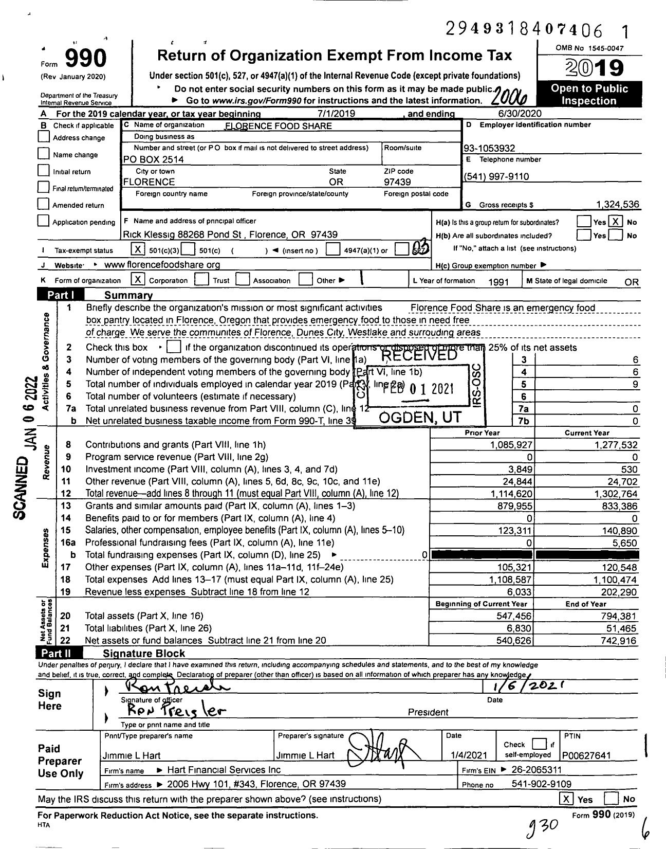 Image of first page of 2019 Form 990 for Florence Food Share