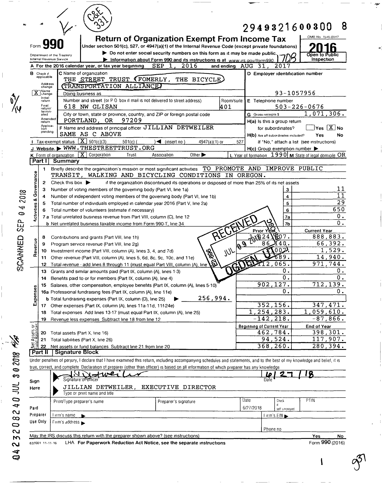 Image of first page of 2016 Form 990 for The Street Trust Community Fund