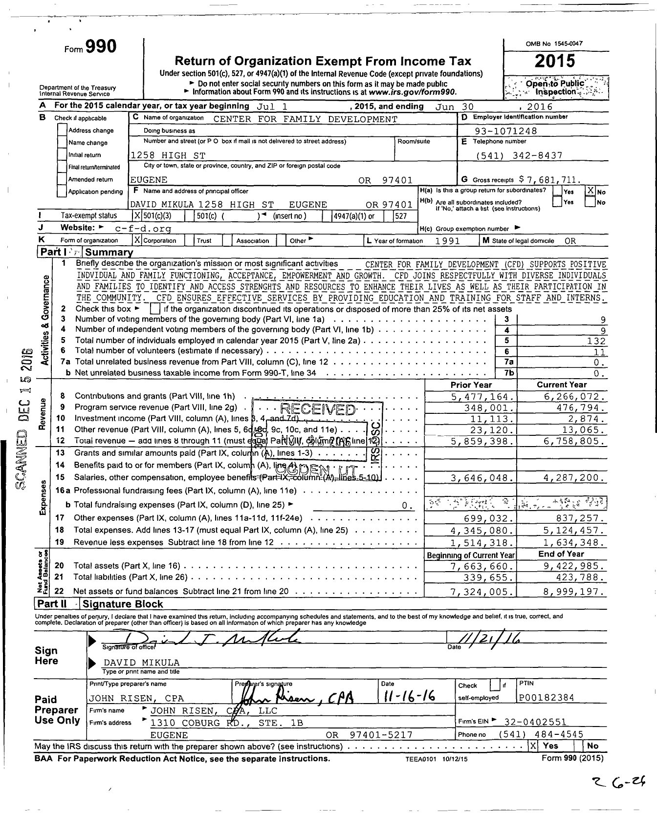 Image of first page of 2015 Form 990 for Center for Family Development (CFD)